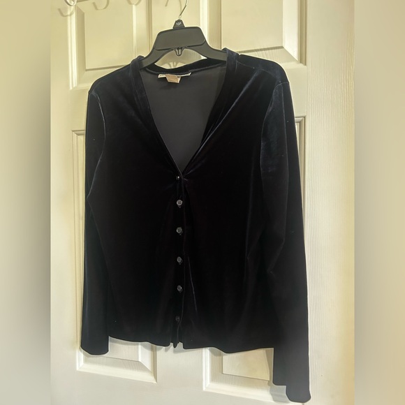 Necessary Objects Blue Velour Button Up Top - Picture 2 of 5